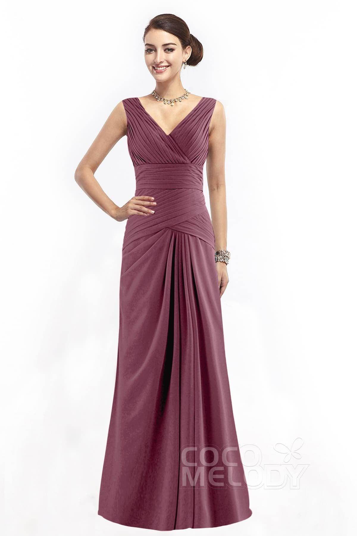 Sheath Floor Length Chiffon Bridesmaid Dress COZF1401E - COCOMELODY
